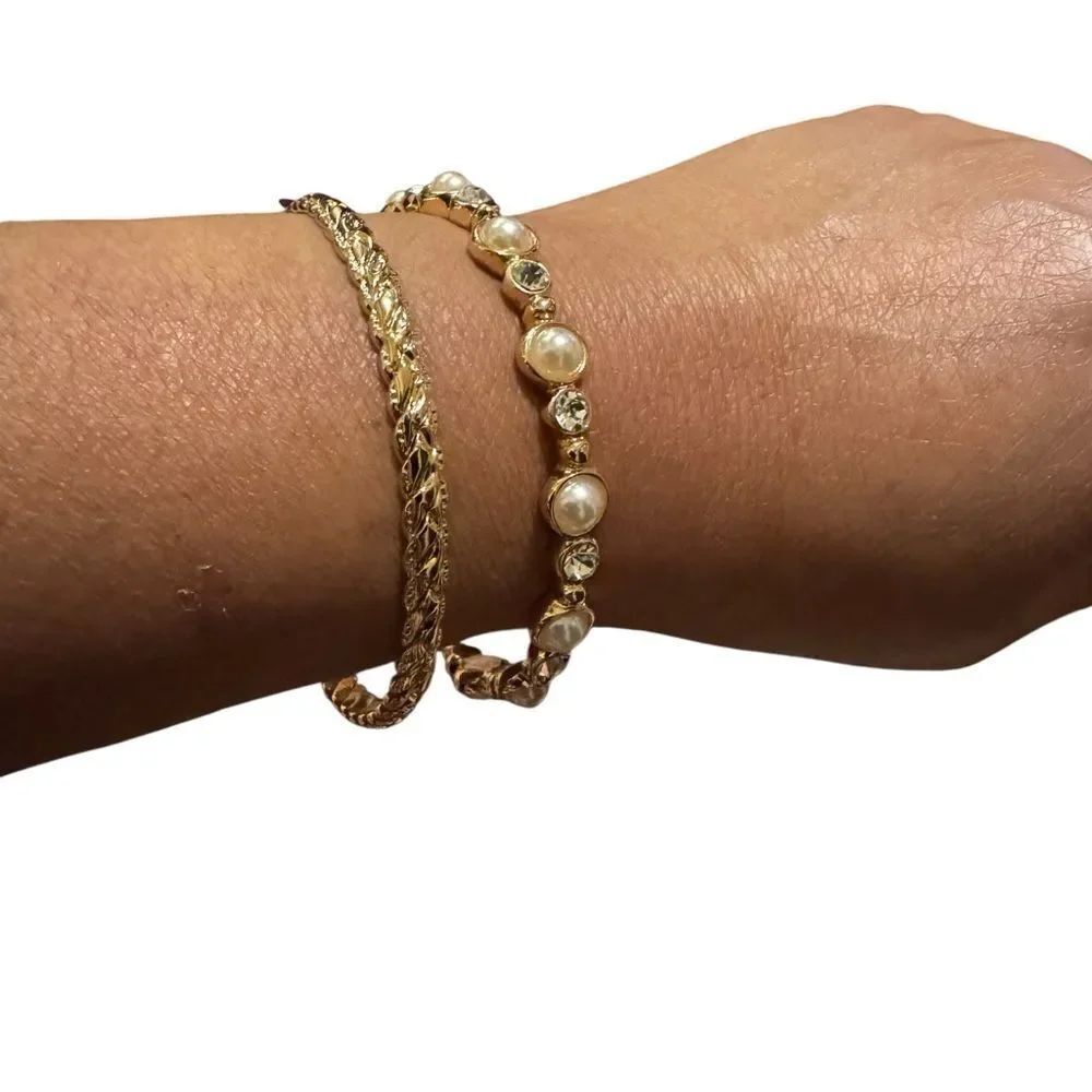 Ann Klein Gold and Pearl Bracelet Set